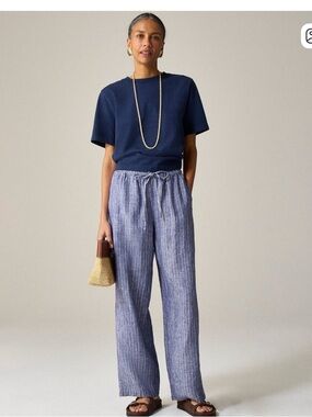 J. Crew Linen Striped Drawstring Pants in Blue & White
